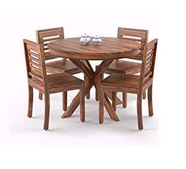 Krishna Wood Decor Solid Sheesham Wood Round 4-Seater Dining Table Set