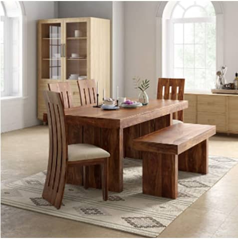 Roundhill Solid Sheesham Wood 6-Seater Dining Table Set
