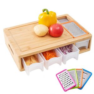 Worthyeah Bamboo Cutting Board with Trays and Lids