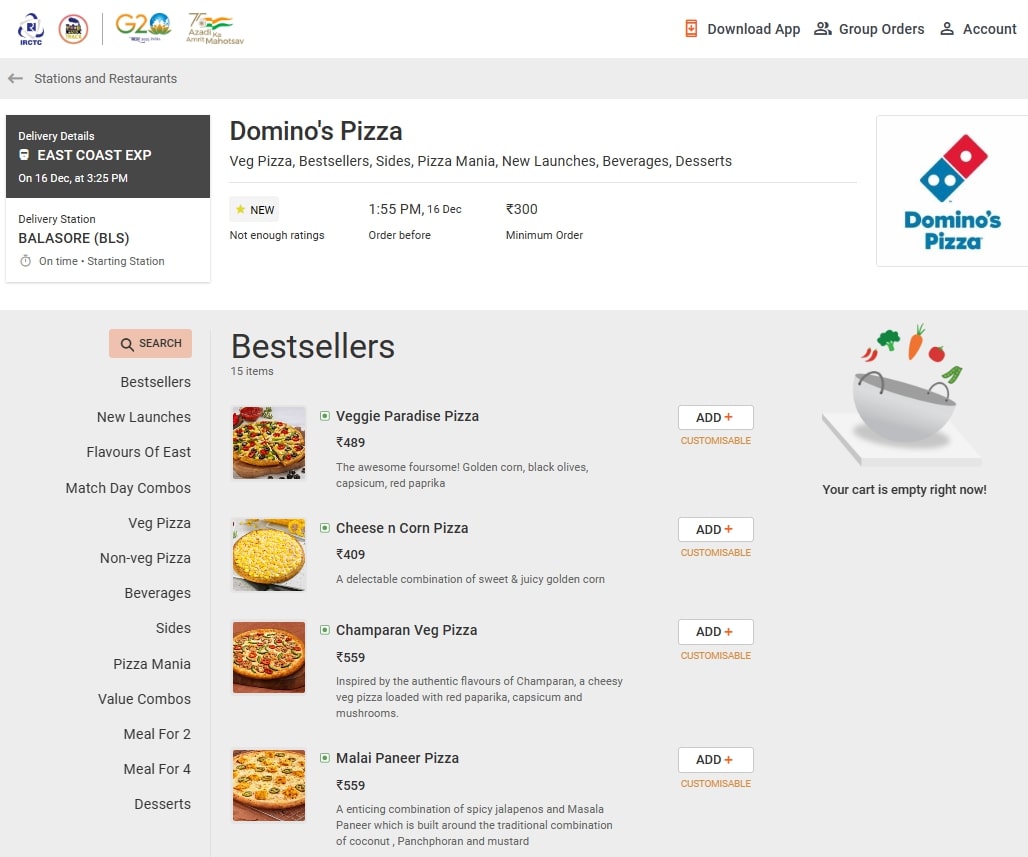 How To Order Domino's Pizza On Train?