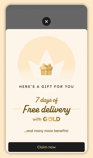Free Delivery with Gold